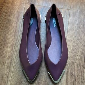 NWT Melissa burgundy/purple pointed toe rubber flats Sz 8